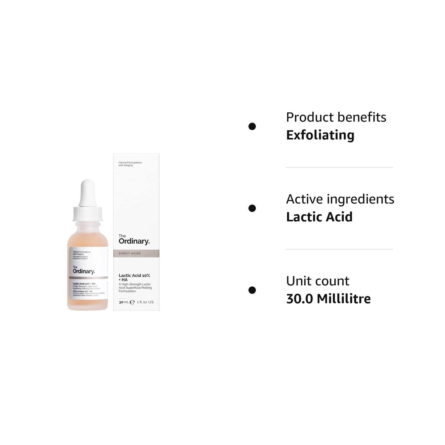 THE ORDINARY LACTIC ACID 10% + HA 2% EXFOLIATING SERUM 1 OZ/ 30 ML