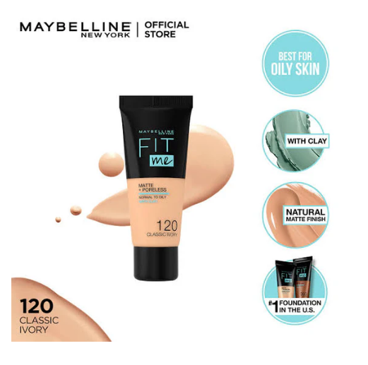 MAYBELLINE - FIT ME LIQUID FOUNDATION MATTE & PORELESS MINI TUBE - 120 CLASSIC IVORY